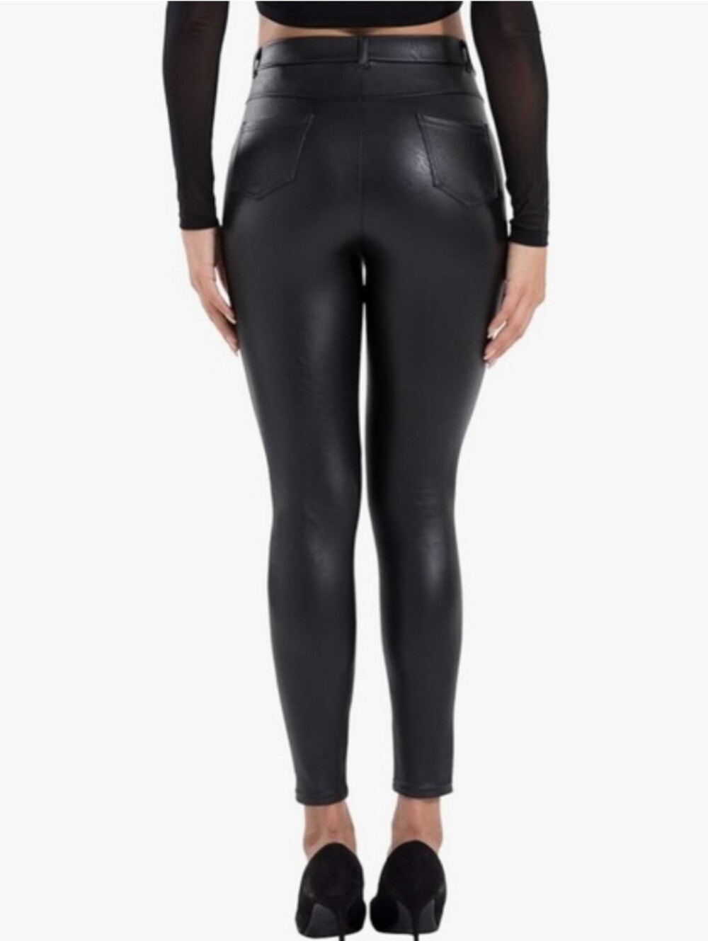 Tagoo Faux Leather High-Waist Skinny Pants - Black